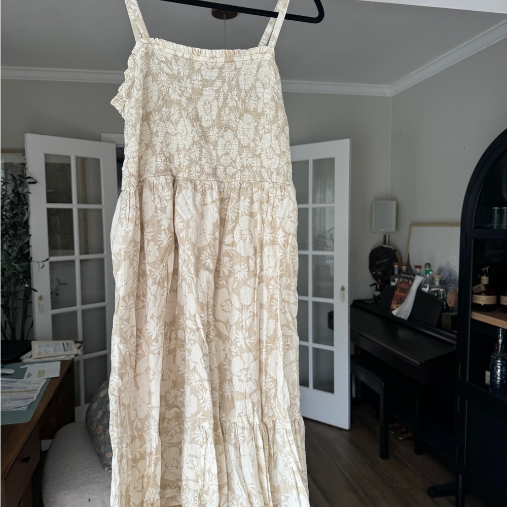 GAP Cream Maxi Sundress with Smocked Bodice and Tiered Design